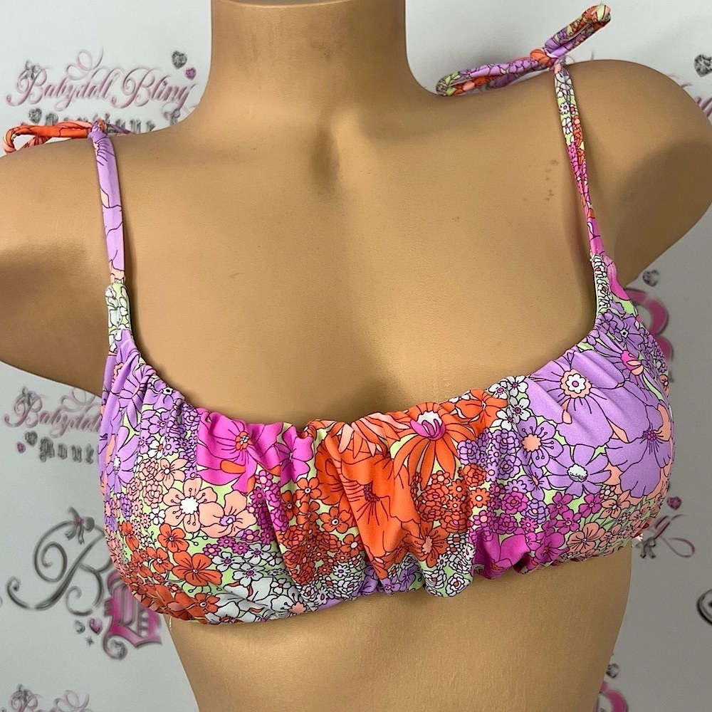 Ninety-nine bikini top milk maid flowers tie up Mint and Floral Bikini Top